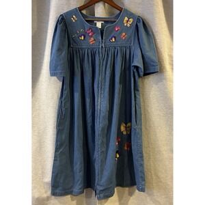VTG BECHAMEL Blue DENIM Butterfly EMBROIDERED Pockets MUMU HOUSE‎ DRESS M